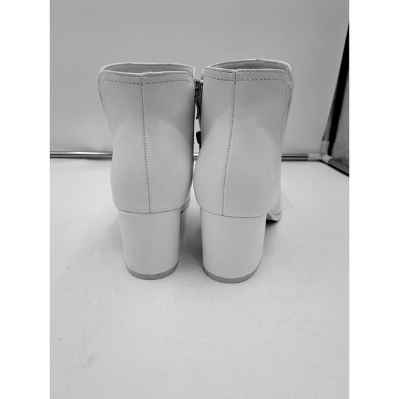 Sekayisore White Round Toe Short Gogo Ankle Boots Low Block Heel Booties - Picture 7 of 11